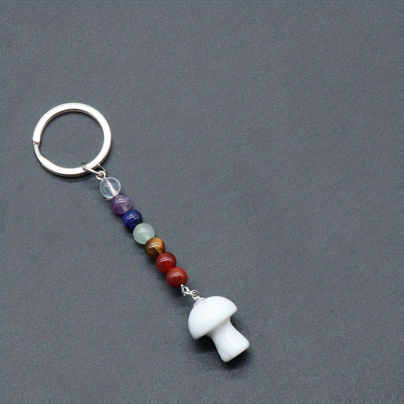 Natural Crystal Mushroom Chakra Keychain Rainbow 7 Chakras - Temu