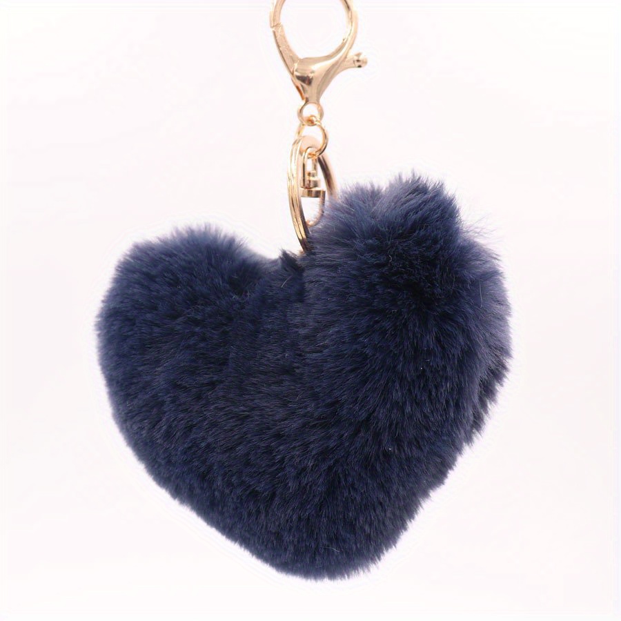1pc Fashionable Imitation Otter Rabbit Fur Keychain Plush Heart Shaped Ball  For Car, Bag Accessory