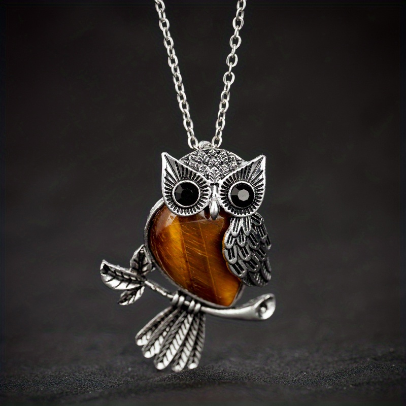 1pc owl necklace therapeutic crystal stone pendant necklace for women men natural amethyst rose quartz gem aura spiritual energy lucky jewelry tigers eye 8