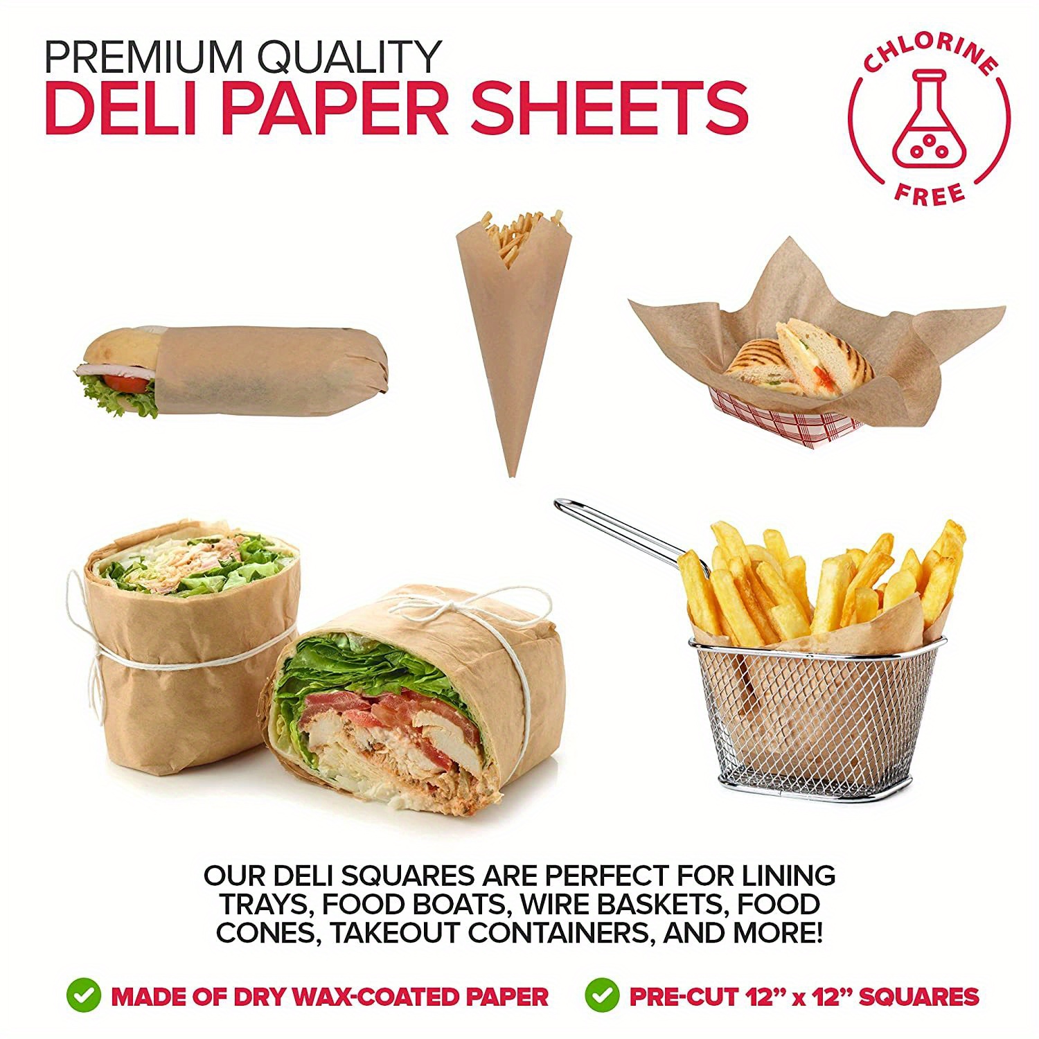 100Pcs Wax Paper Sheets for Food, Parchment Paper, Sandwich Wrapping Paper,  Basket Liners Food Picnic Paper Deli Wrapping Sheets, 12 x 12 In