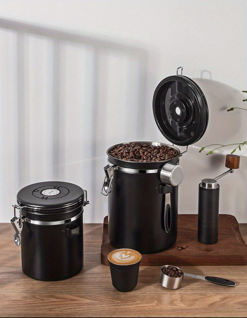  Charwin Recipiente de café hermético, contenedor de café de  acero inoxidable, válvula de CO2, almacenamiento al vacío en granos de café,  500 g/17.6 oz/1.5 L con cuchara métrica para café, té