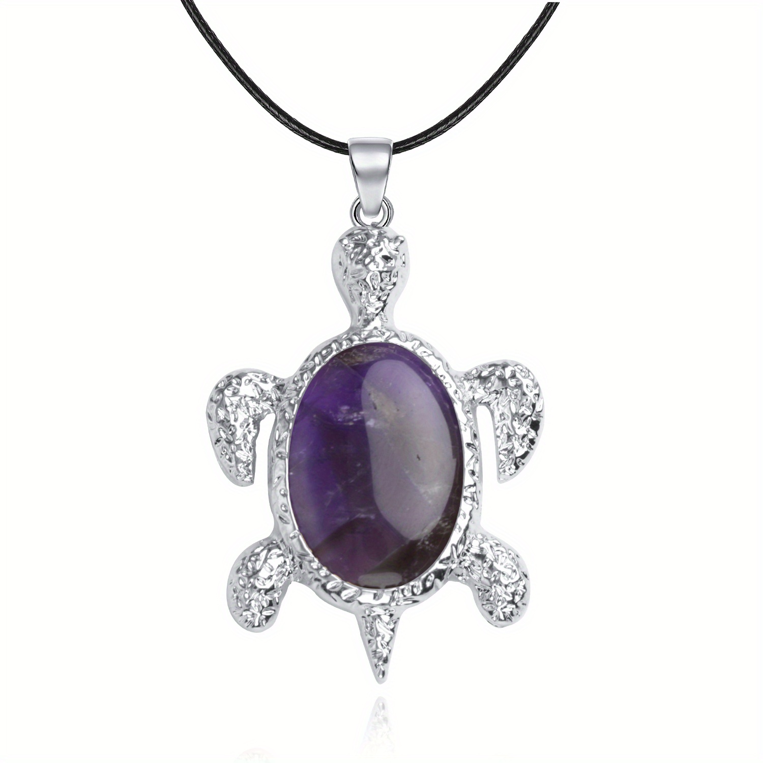 TEMU Gorgeous 1pc Turtle Pendant Necklace - Natural Amethyst Semi Precious Stone - Women!