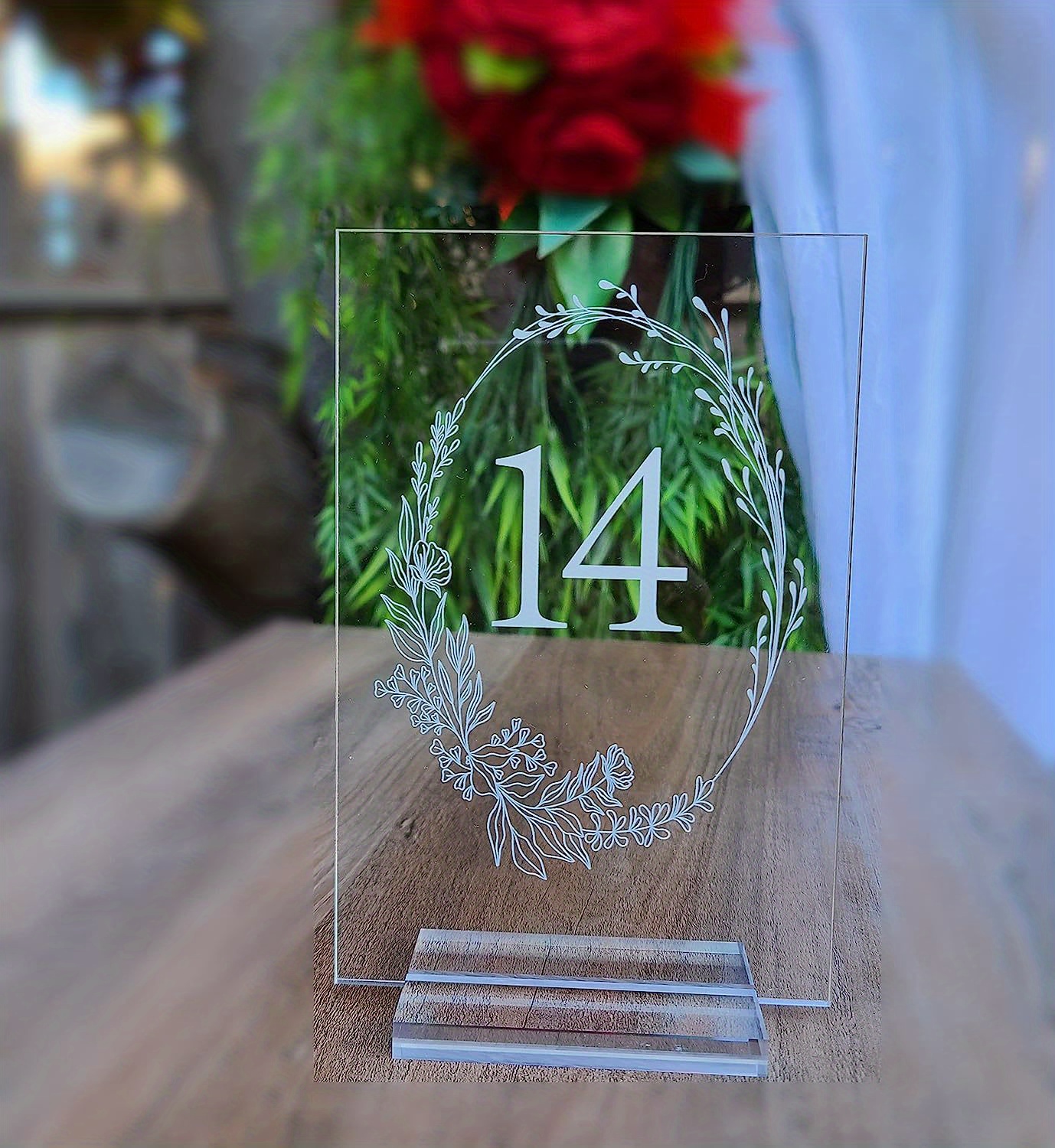 Clear Acrylic Table Numbers With Wooden Base - 4x6 Inches