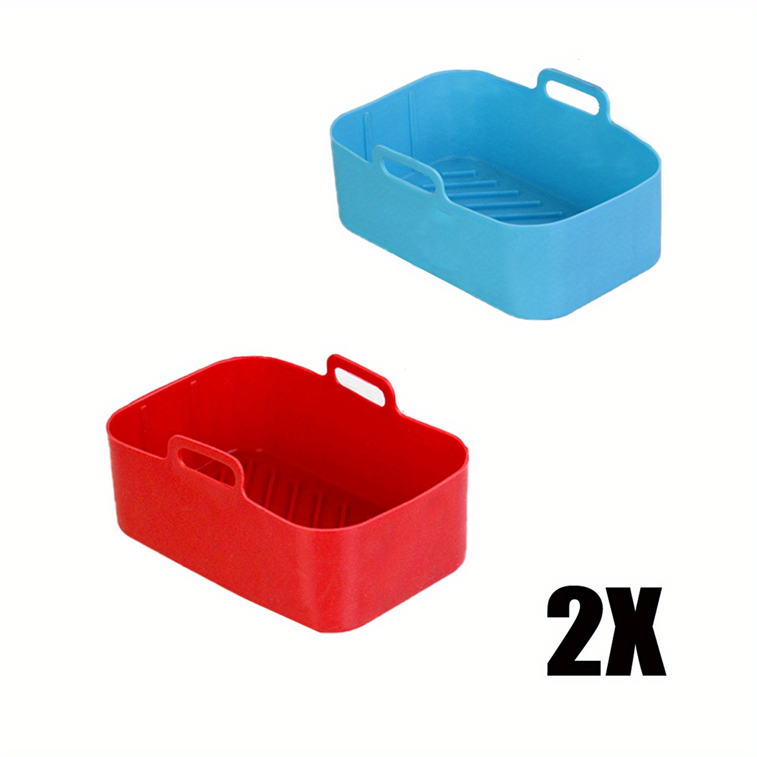 2pcs Réutilisable Air Fryer Silicone Liners Pour Ninja Double Pot Panier,  Air Fryer Accessoires Rectangle (Rouge+Bleu)