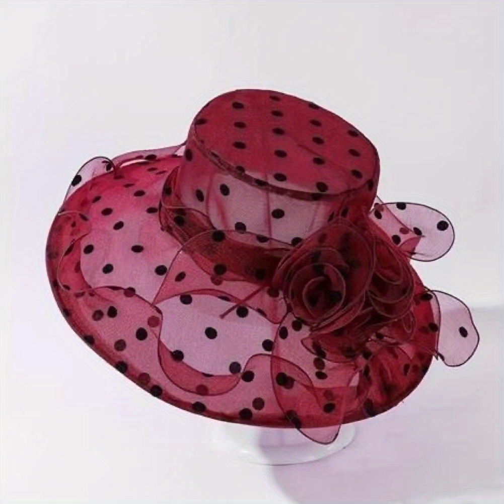 Polka Dot Mesh Flower Decor Bucket Hat