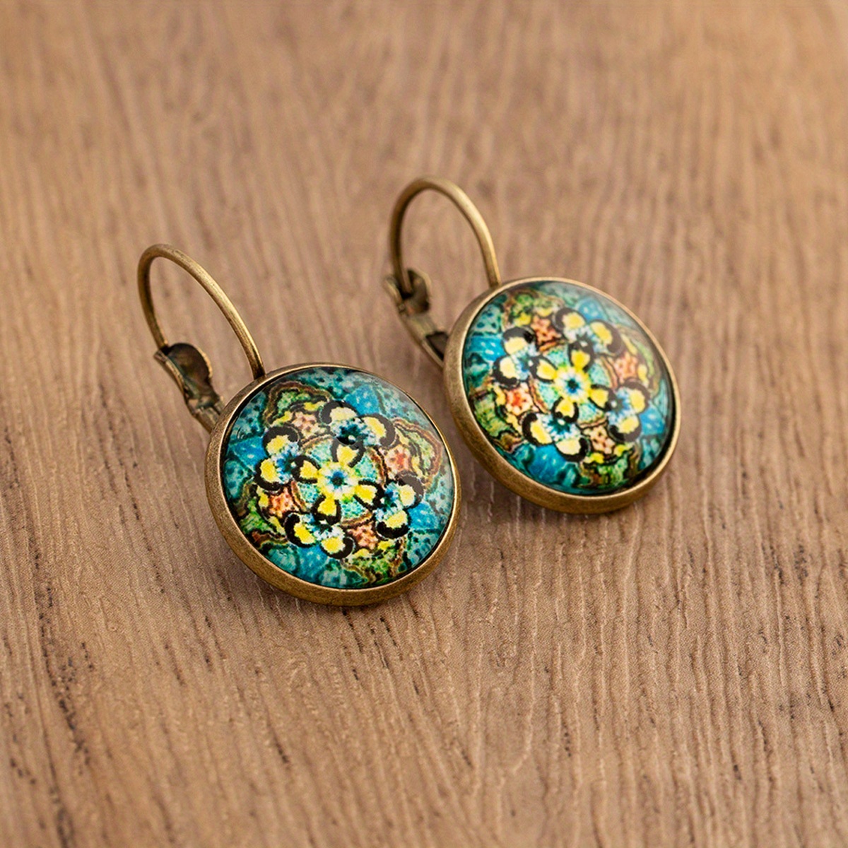 TEMU 1 Par, Pendientes Colgantes Redondos Con Estampado Floral Étnico, Vintage, Joyería De Cobre, Regalo Exquisito Para Mujeres Y Niñas