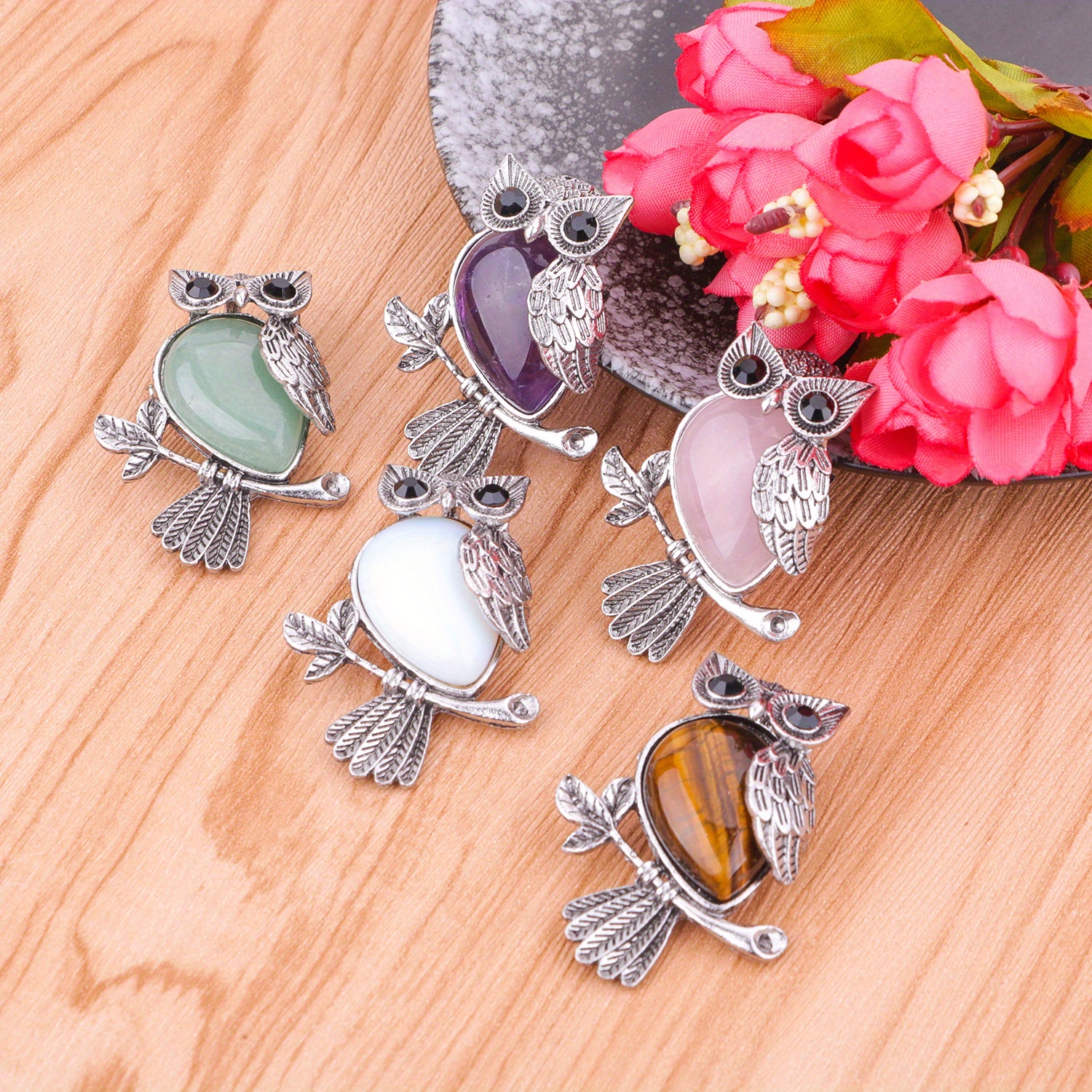 1pc Owl Necklace Therapeutic Crystal Stone Pendant Necklace For Women Men  Natural Amethyst Rose Quartz Gem Aura Spiritual Energy Lucky Jewelry, Check Out Today's Deals Now