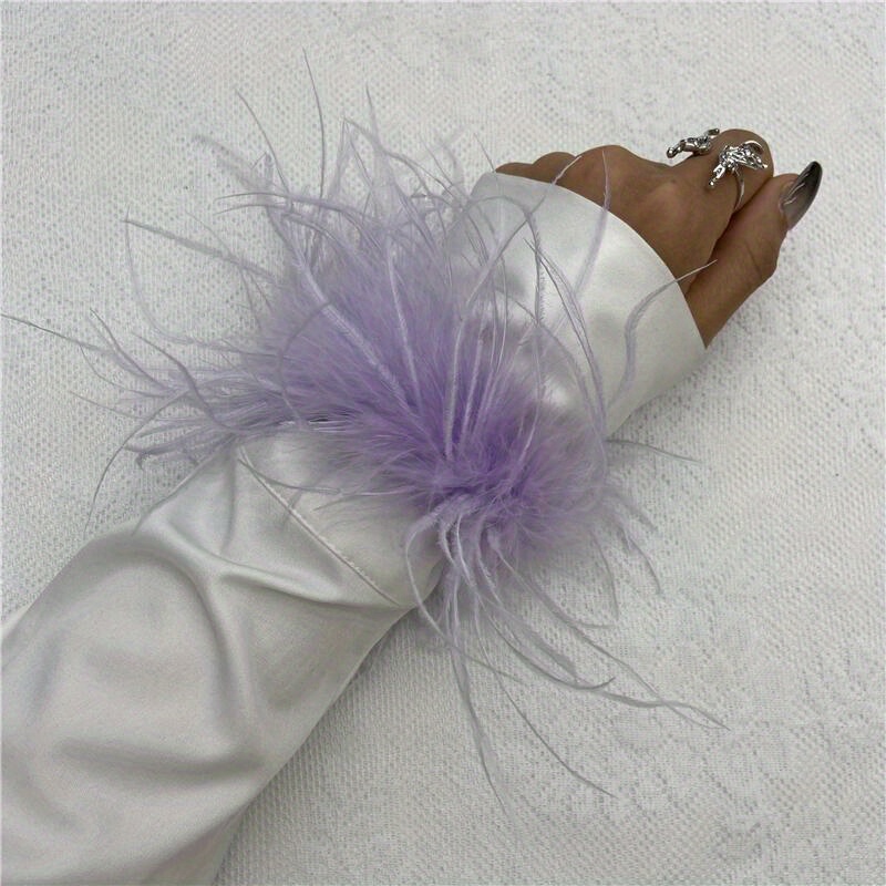 Feather Wrist Cuffs in 20 Colors, Solid Color Carnival Slap Bracelets for Halloween Cosplay Costume, Party Accessories, Non-Elastic Ostrich Feather Anklet Bracelet details 17