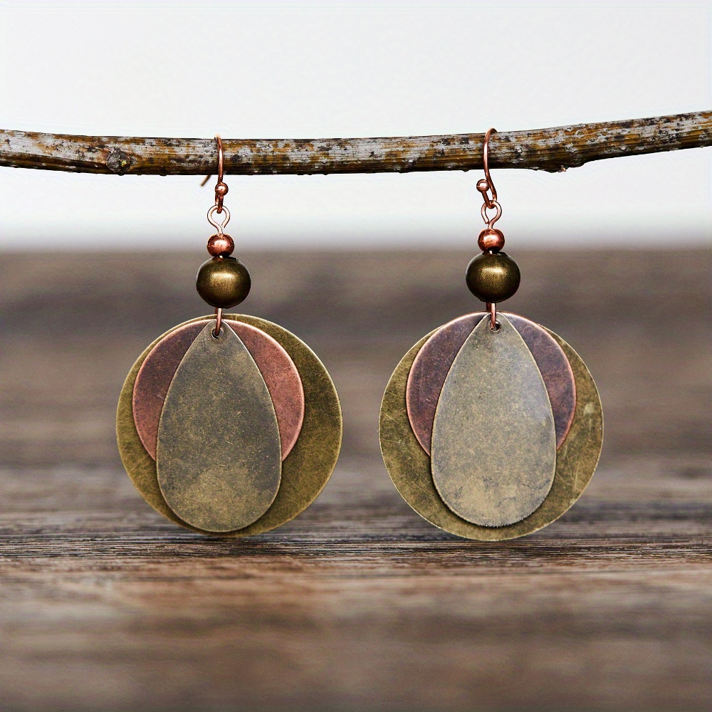 Image of Bohemian Vintage Round Water Drop Shape 3-layer Dangle Earrings Alloy Jewelry For Women Girls