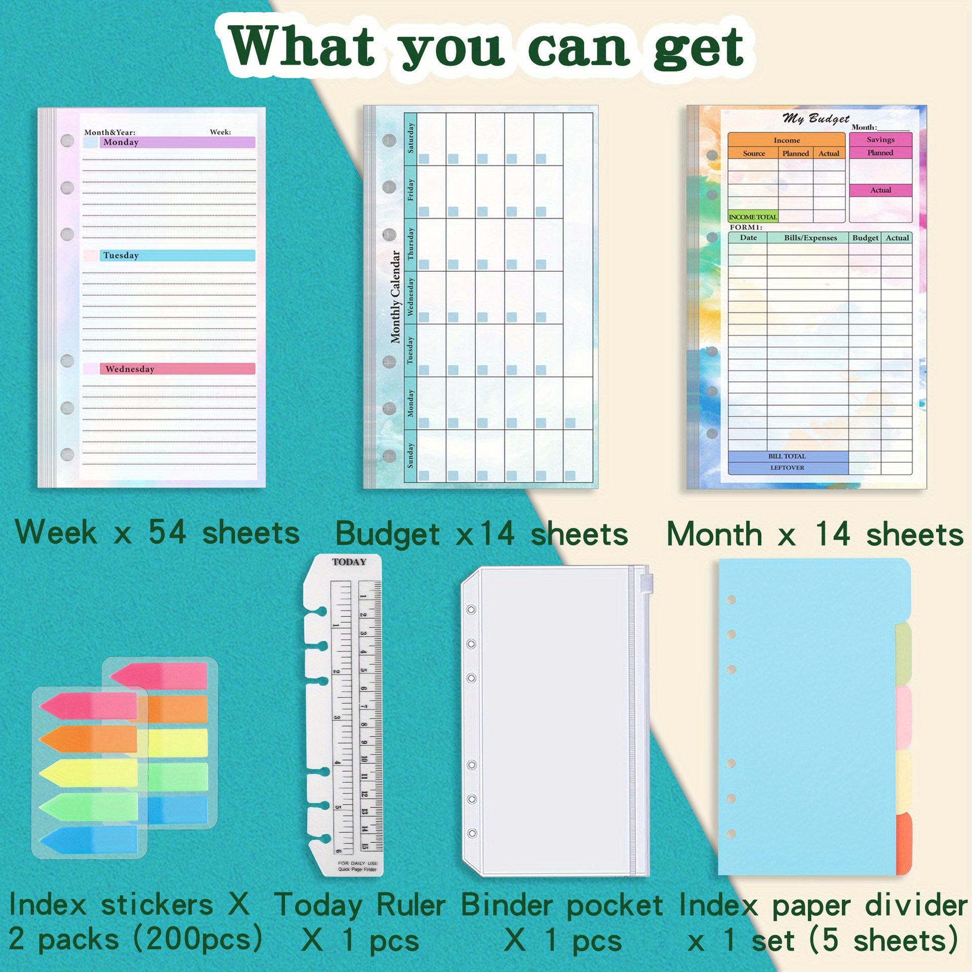 A6 Planner Refill Inserts - Double Sided 6 Ring Binder For