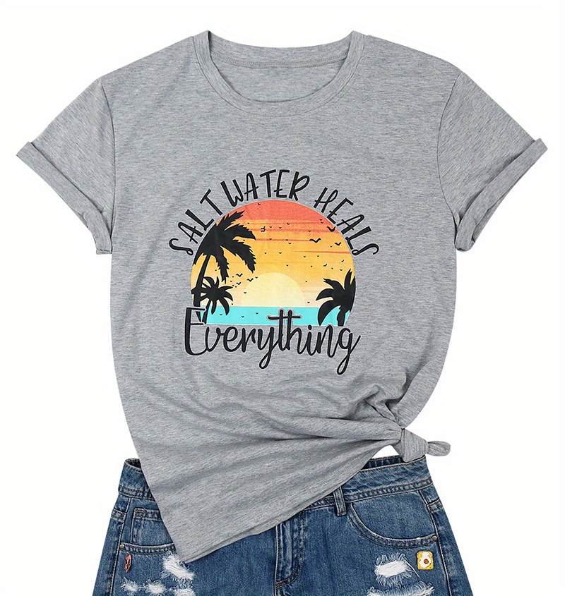 Summer Casual Short Sleeve O-Neck Tee with Cool Fabric and Letter Print