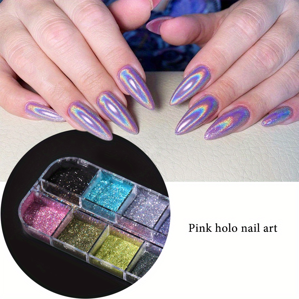 Laza Polvo de uñas de diamante de Corea de 8 colores con  purpurina holográfica para uñas, brillo holográfico, efecto de espejo  plateado, escamas brillantes para uñas acrílicas, esmalte de uñas,  decoración