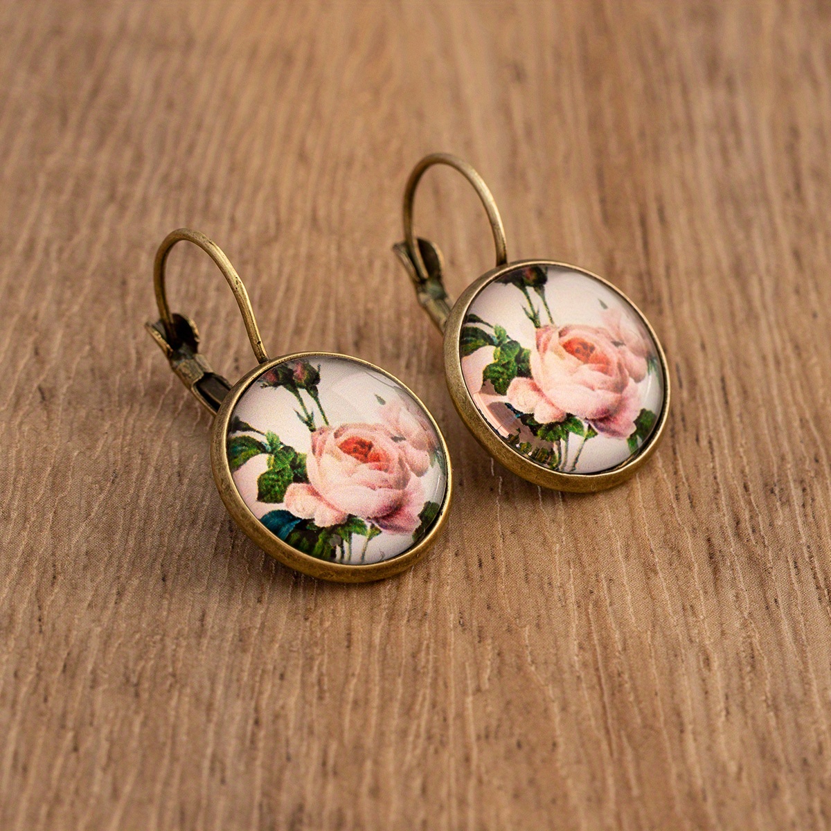 TEMU 1 Par, Pendientes Redondos Retro Con Estampado De Girasol Rosa, Joyería De Cobre, Regalo De Moda Para Mujer, Accesorios De Uso Diario