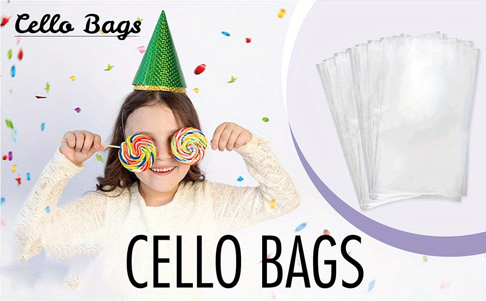 Tradineur - 4 paquetes de 24 bolsas transparentes de plástico para  caramelos, envolver galletas, chuches, fiestas, cumpleaños, r