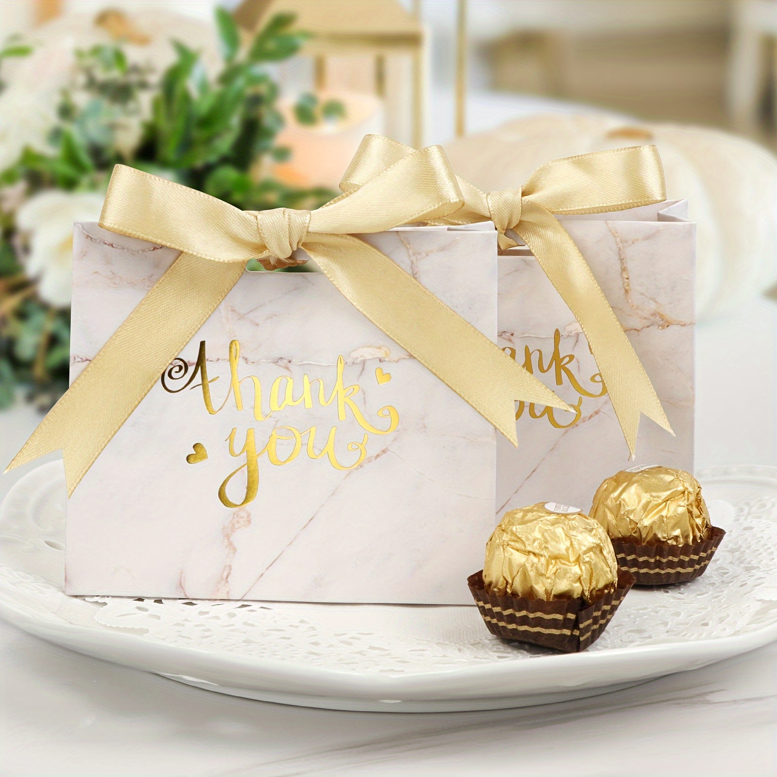 Small Thank Gift Bags Marble Mini Gift Bags Golden Ribbon - Temu