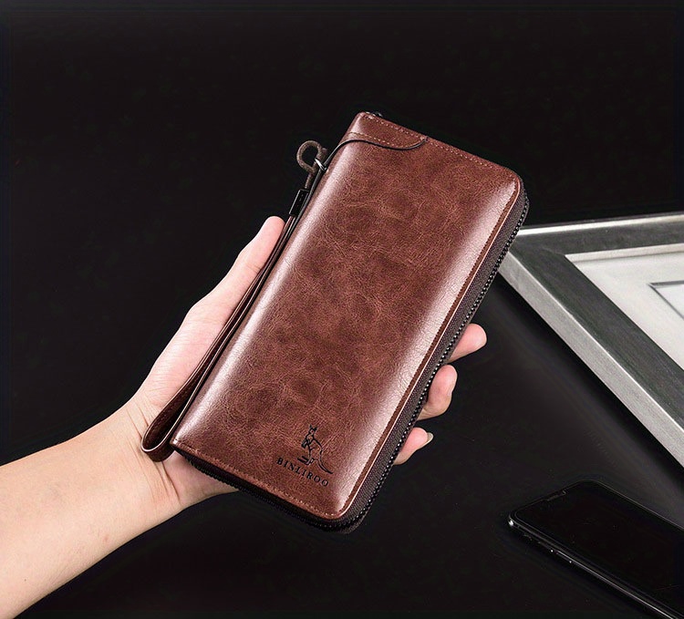 Business Men Wallets Long PU Leather Cell Phone Clutch Wallet Purse Hand  Bag Top Zipper Large Wallet Card Holders