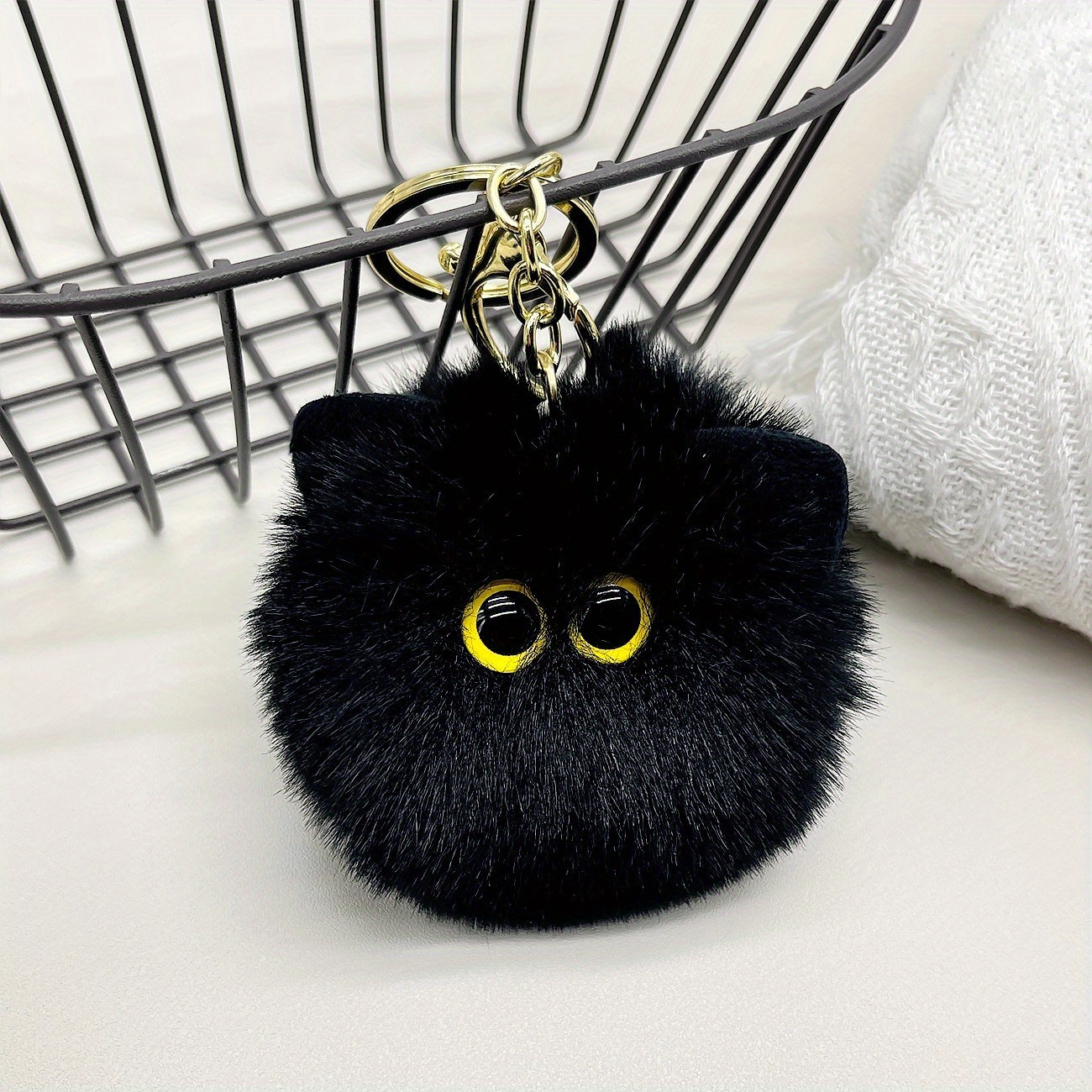 Black Cat Pom Pom Keyring