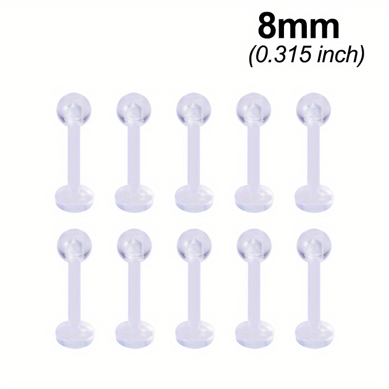 TEMU 10 Stück 6-12mm Flexible Lippenstift Labret Piercing Retainer Acryl Knorpel Tragus Helix Piercing Ohrring Körper Schmuck - 16 Gauge