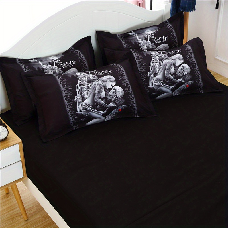 3pcs duvet cover set skull rose print bedding set soft comfortable duvet cover for bedroom   1 duvet cover 2 pillowcase without core for halloween details 1