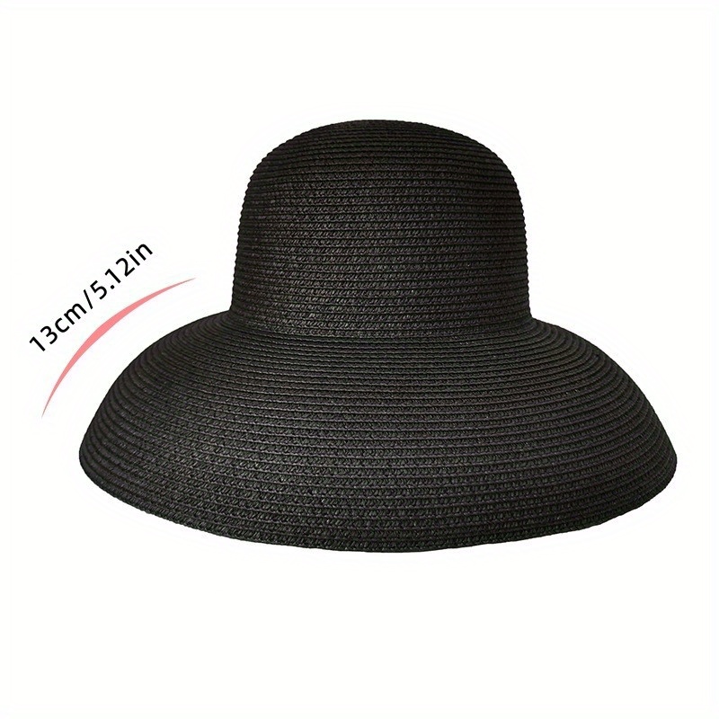 Women's Elegant Solid Hepburn Style Straw Hat Large Brim Sun - Temu Canada