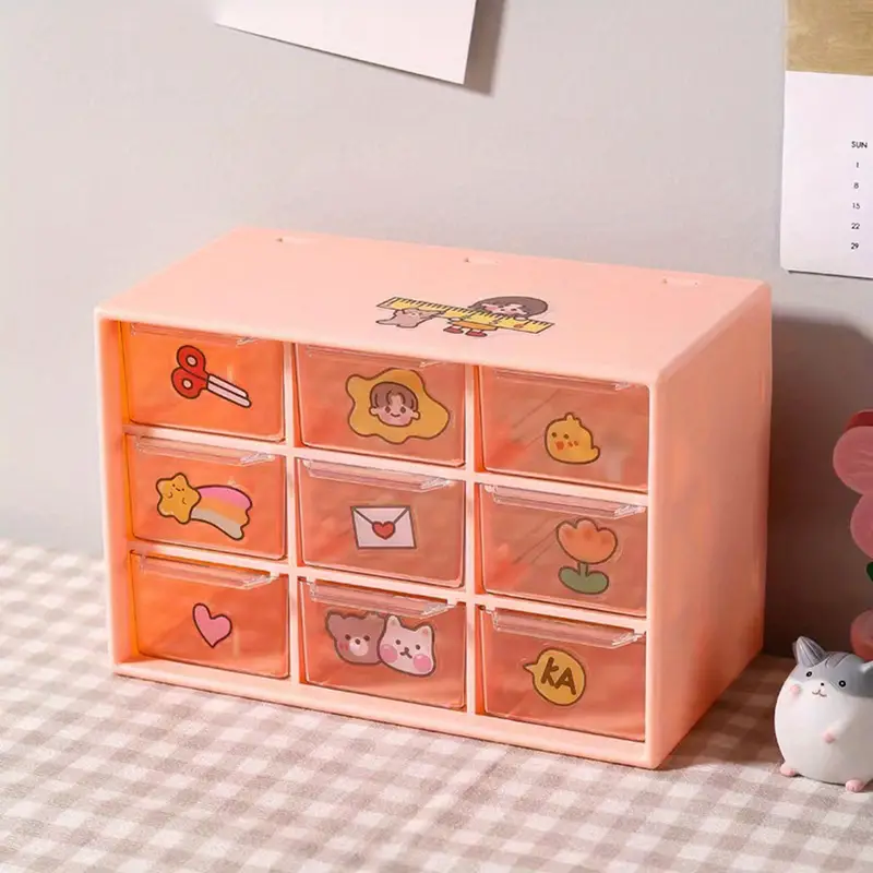 Plastic Desktop Drawer Organizer With 9 Cubes Storage Box - Temu