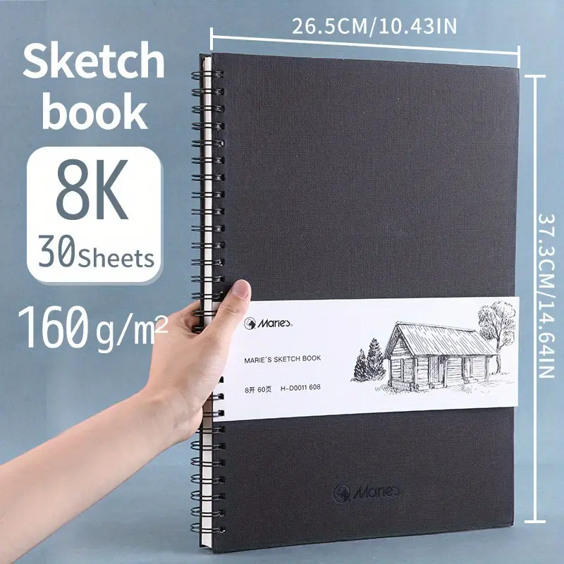 Marie's Sketch Book,Heavyweight,30 Sheets,160gsm,Sketch Pads For Drawing  Spiral-Bound With Hard Cover,Art Sketchbook Artistic Painting Writing Paper  F