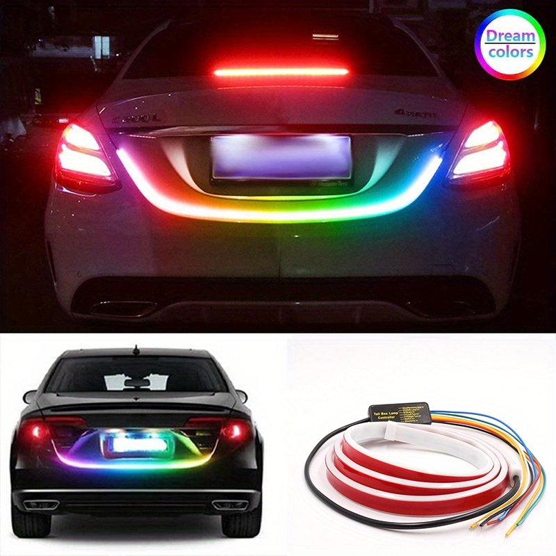 12V Auto Tail Light LED Strip - Colorful Dynamic Reverse Warning & Brake  Follow Turn Signal Lamp for Car Rear Trunk