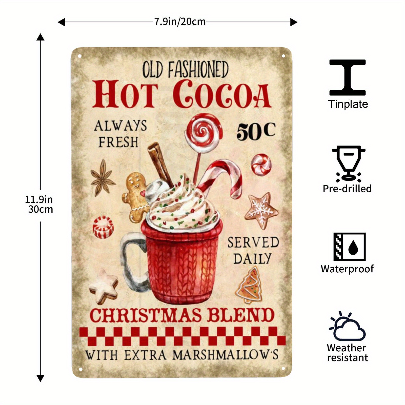 Christmas Signs Hot Cocoa Bar Metal Tin Sign Decor For Home Vintage  Christmas Coffee Cocoa Sign Hot Chocolate Bar Sign Wall Decorations Gifts  8x12