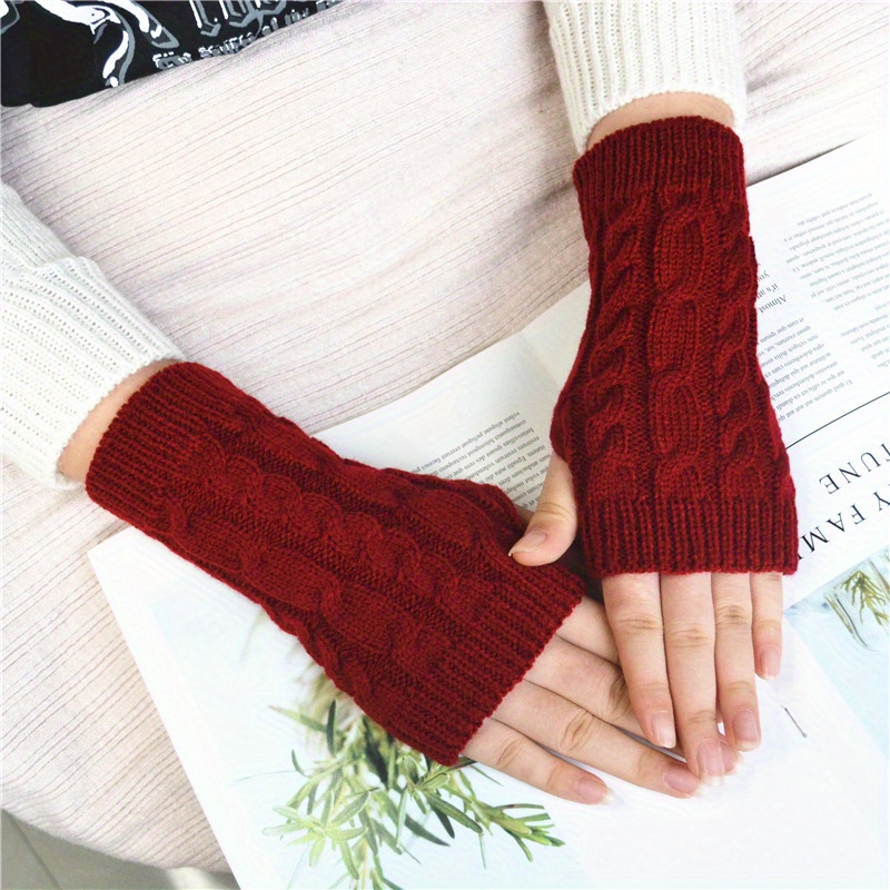 Classic Ribbed Knitted Gloves Solid Color Autumn Winter Warm - Temu