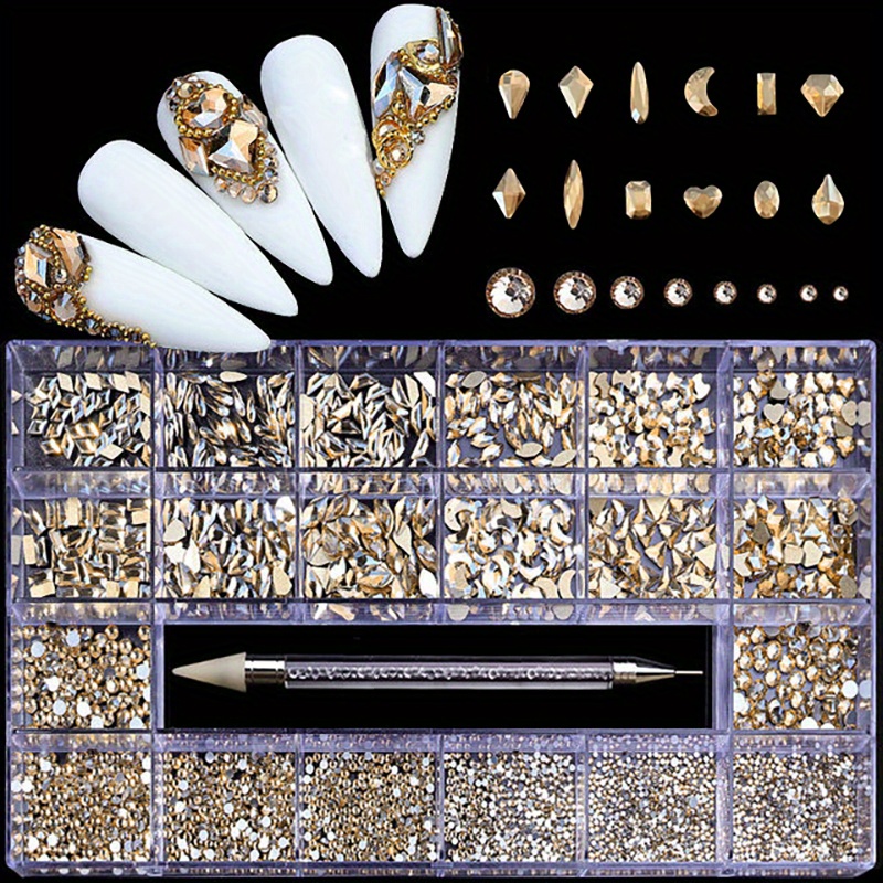 Nail Art Rhinestones Set With Round Shape And Multi Shapes - Temu