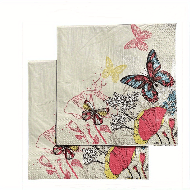 Wrapables® Floral 2 Ply Paper Napkins (40 Count) for Wedding, Dinner Party,  Tea Party, Decorative Decoupage, Butterflies Red 