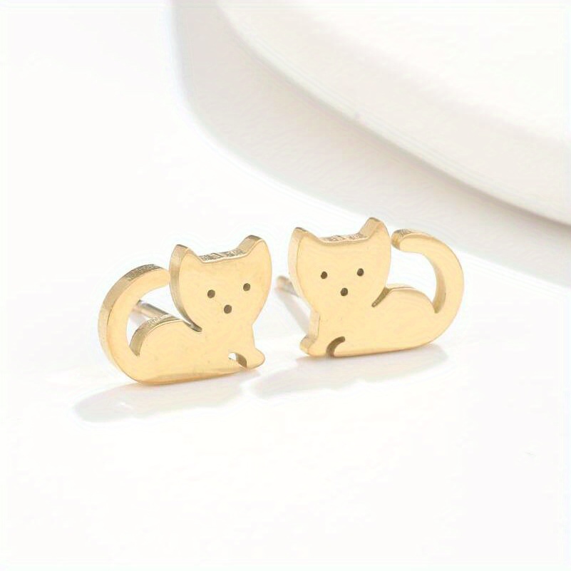 2pcs Pair Men's Style Earring Stud, Mini Animal Cat Earrings