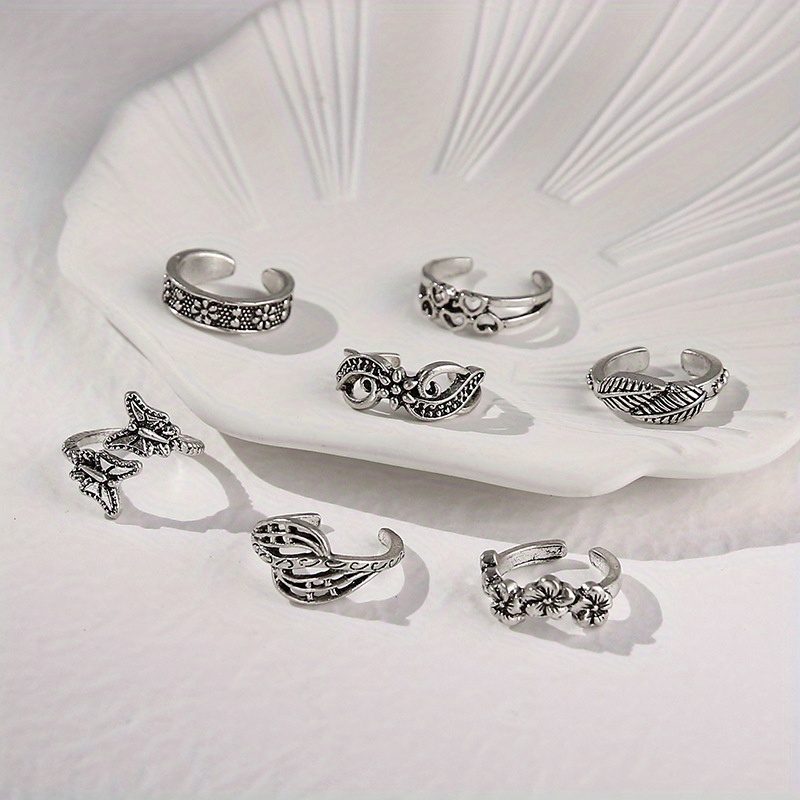 Boho Style Toe Ring Set Vintage Butterfly Leaf Flower Etc - Temu