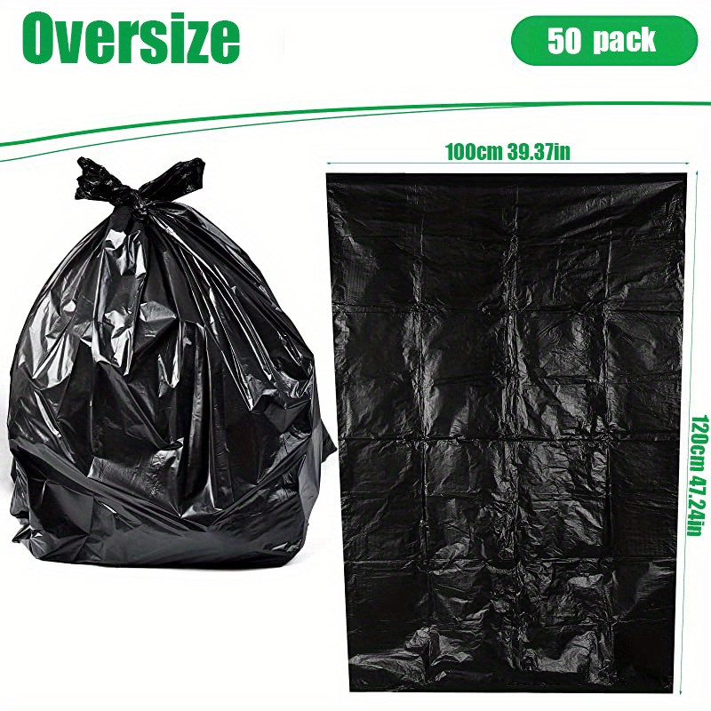 50pcs Extra Large Black Heavy Duty Trash Bag, Contractor Garbage Bag, 1.4m  Plastic Lawn Leaf Bag For Outdoor Construction Storage