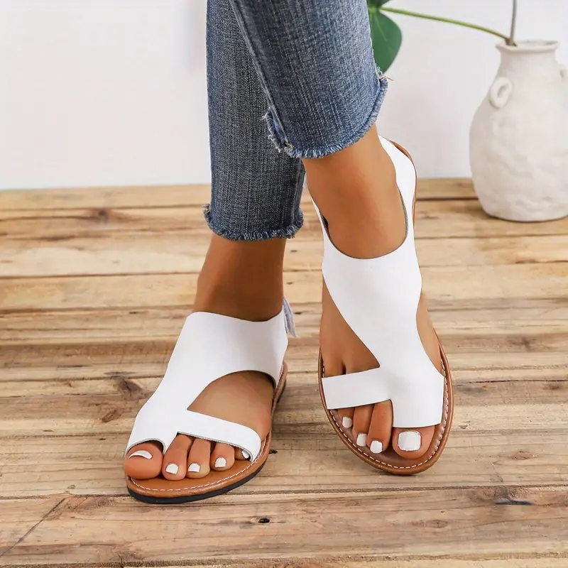 Women's Toe Loop Sandals Comfortable Open Toe Solid Color - Temu