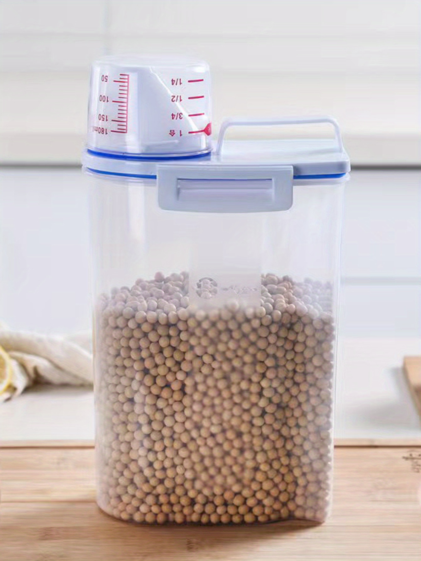 Rice Bucket With Measuring Cup, Large Capacity Cereal Storage Container,  Moisture-proof Insect-proof Sealed Storage Containers For Rice, Cereals,  Grains, Flours, Dog Food, Pet Food, Household Airtight Rice Dispenser, Home  Kitchen Supplies 