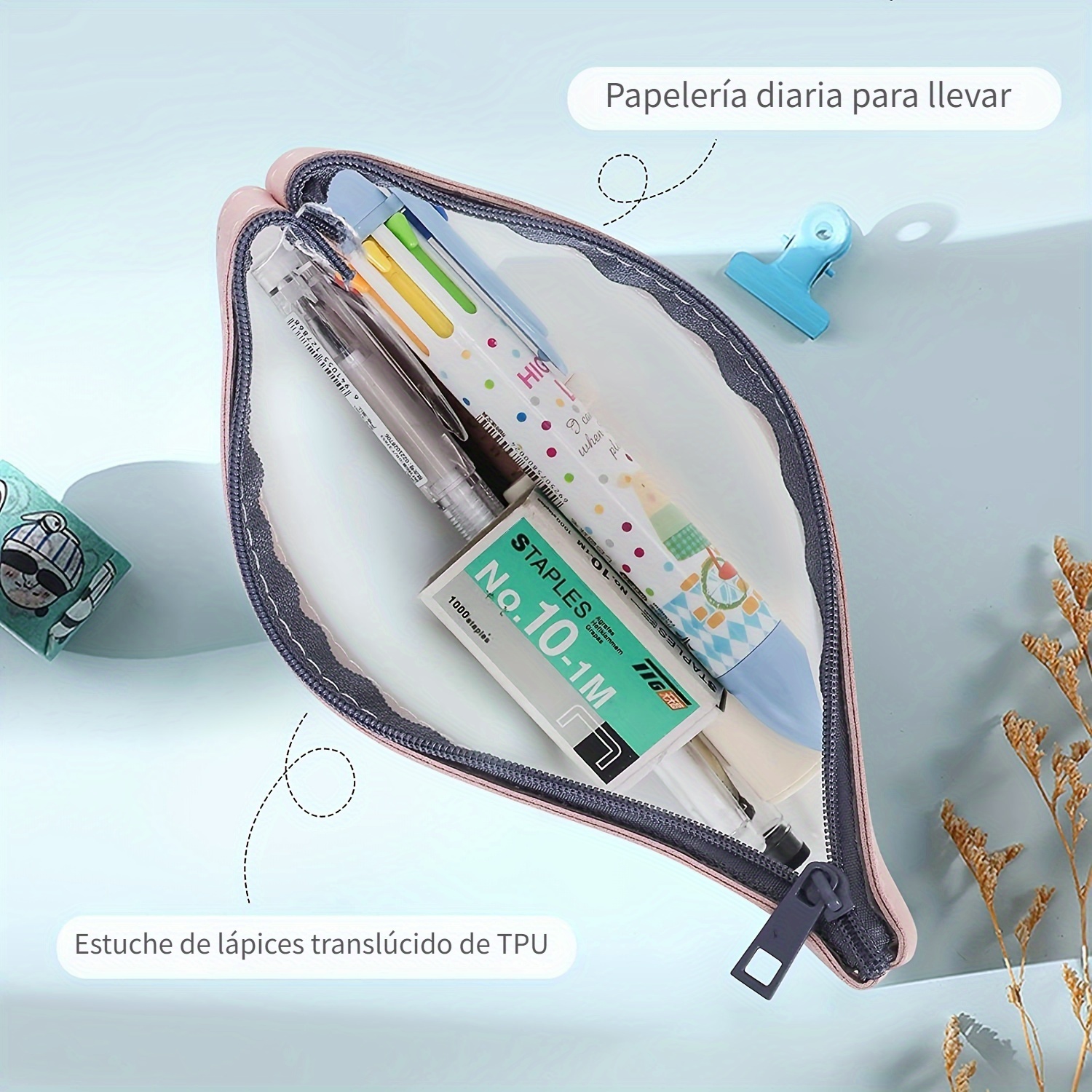 Estuche transparente con cremallera para lápices