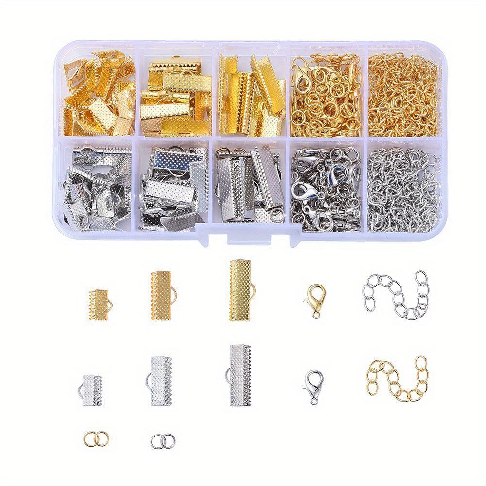 TEMU Making Supplies Sets With Iron Ribbon Ends, Zinc Alloy Clasps, Iron Open Jump Rings And Iron Chain Extender For Jewelry Making Bracelet Necklace, Golden Diy