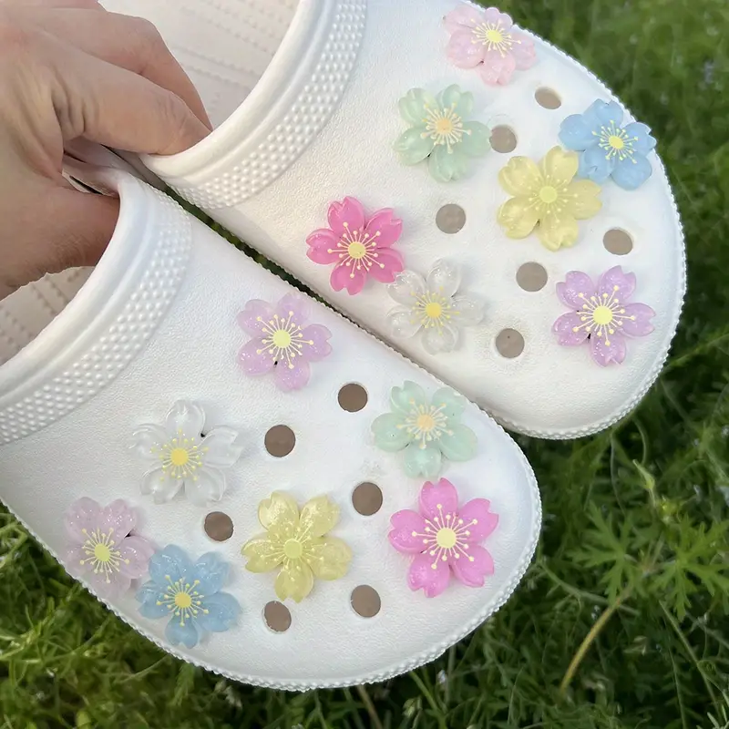 14pcs Sakura Cherry Blossom Flower Shoe Charms Set For Crocs, Bling Lovely  Flower Shoe Sandals Slipper Buckle Charm Decoration Accessories