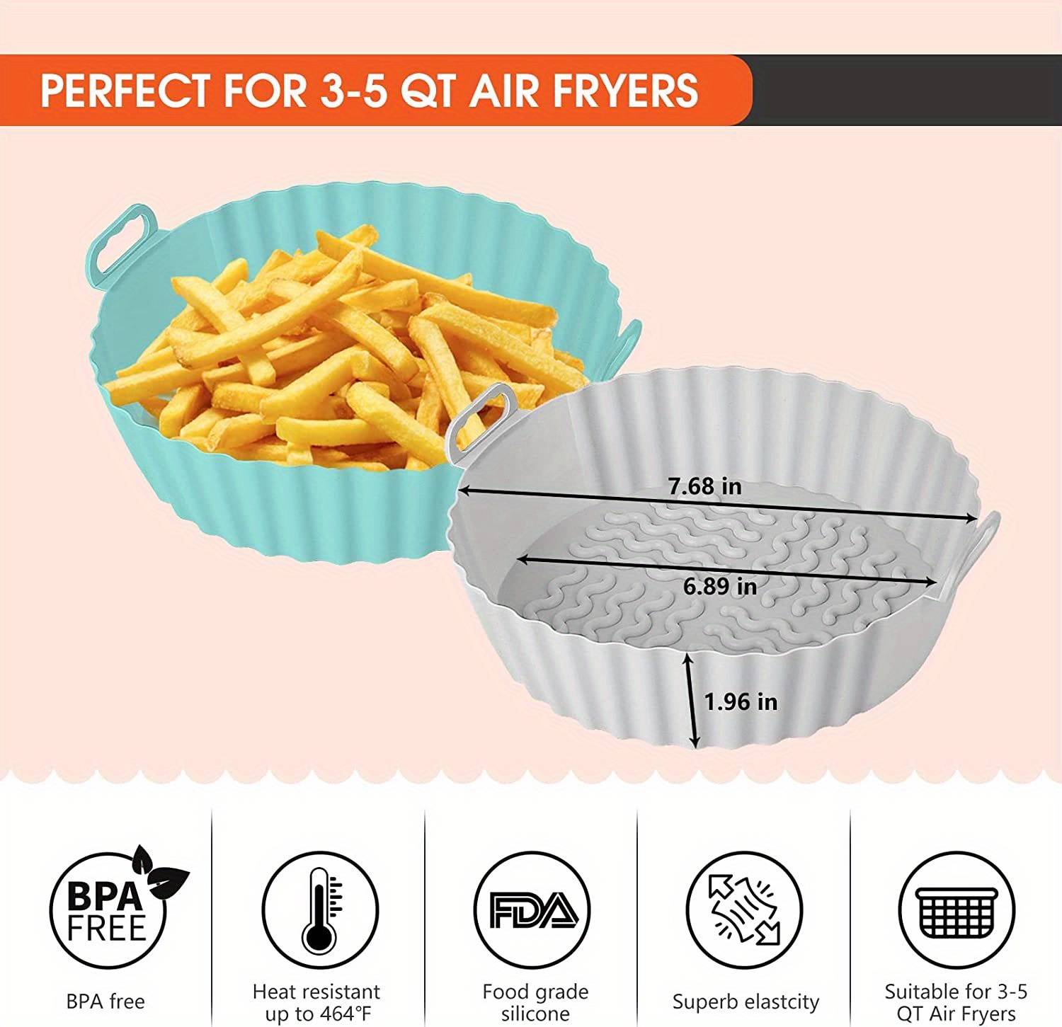 2 Pack Air Fryer Silicone Liners Pot for 3 to 5 QT, Bpa-Free, Food Grade  Airfrye