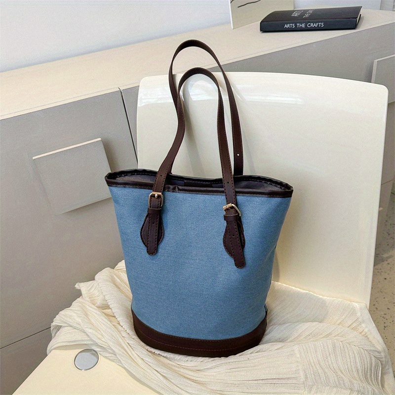 Light Blue and Dark Blue Fashion Denim Canvas Crossbody Bag 