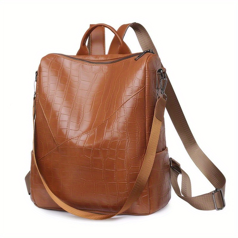 Letter Embossed Backpack Purse, Trendy Faux Leather Daypack, Anti-theft  Schoolbag, Two-way Shoulder Bag - Temu