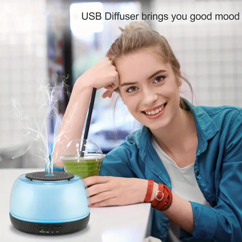 1pc 300ml essential oil diffuser with usb cable remote control 7 led color changing light ultrasonic cool mist mini aromatherapy air humidifier for room home bedroom details 3
