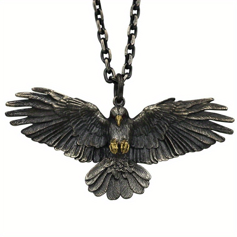 1pc trendy creative vintage hip hop bungee eagle with wings pendant necklace decorative accessories for holiday party gift men accessories antique silvery 6