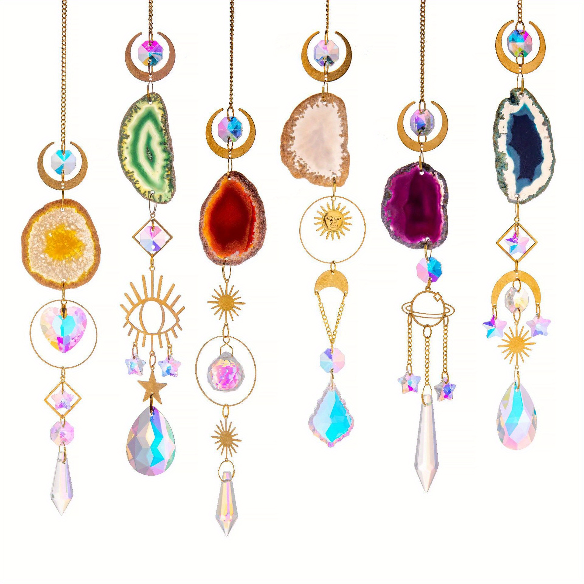 Image of Natural Catcher Wind Chime With Colored Agate Inlays (random Colors) – Mindful Gift, Rainbow Window Decor, Crystal Ornament, Bohemian Home Indoor Sunlight Rainbow Generator