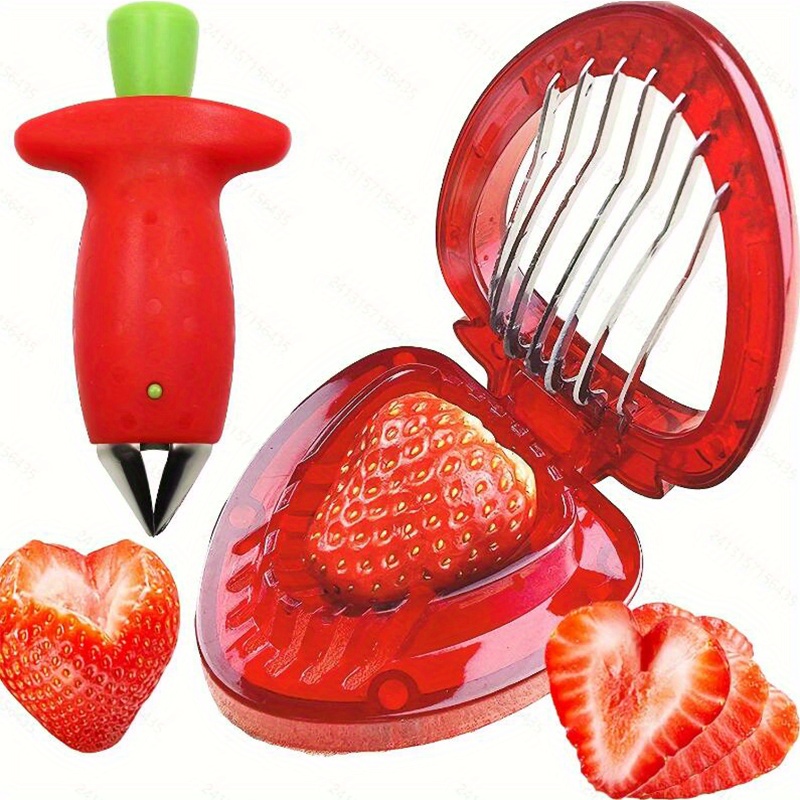  Cortador de frutas y verduras con placa de empuje, cortador de  huevos de acero inoxidable, cortador de fresas de acero inoxidable, 1  unidad : Hogar y Cocina