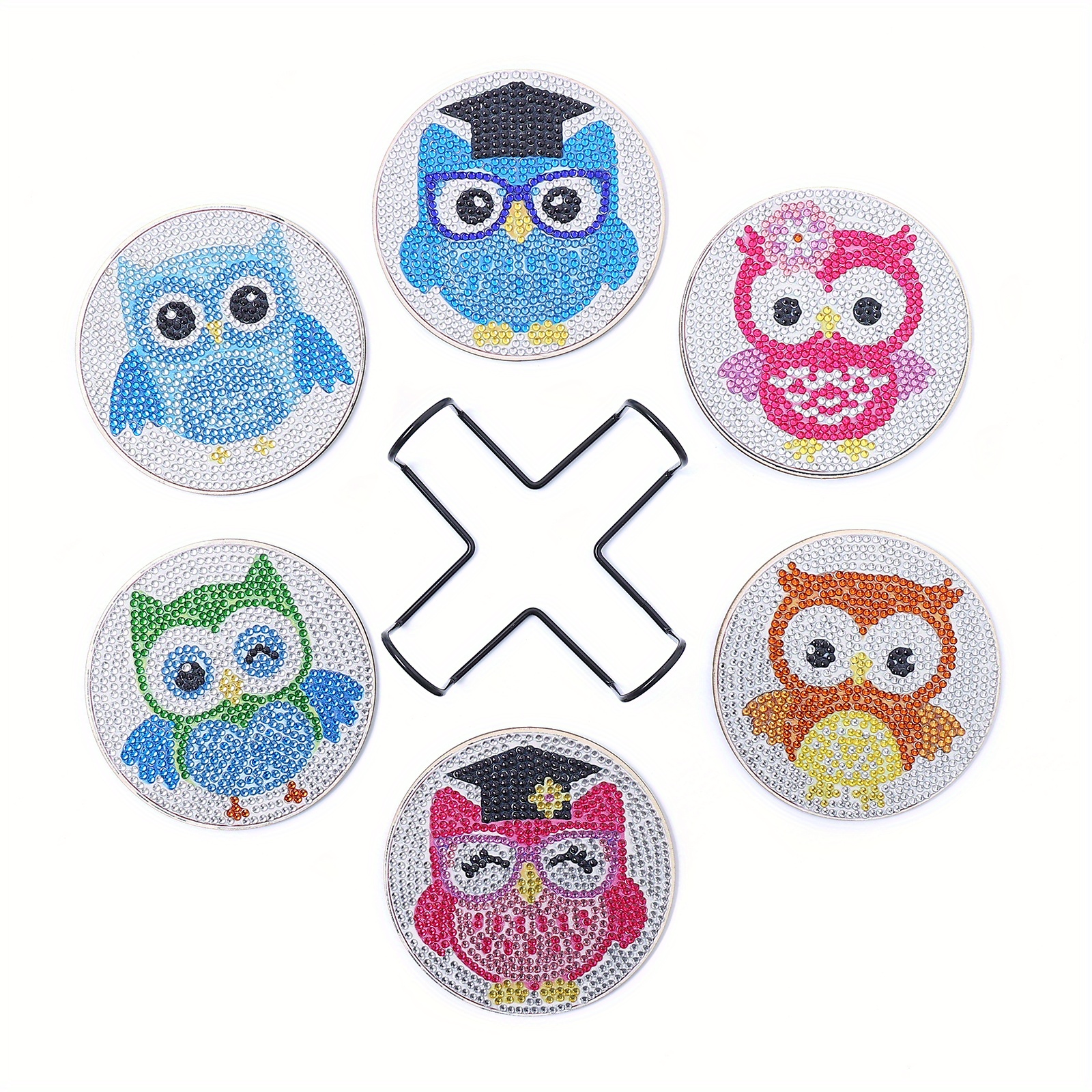 10pcs 10x10cm/3.94x3.94in Owl Shaped Diamond Painting Coasters Set, DIY Owl  Diamond Painting Coasters, With Holder, Art Craft Supplies For Beginners