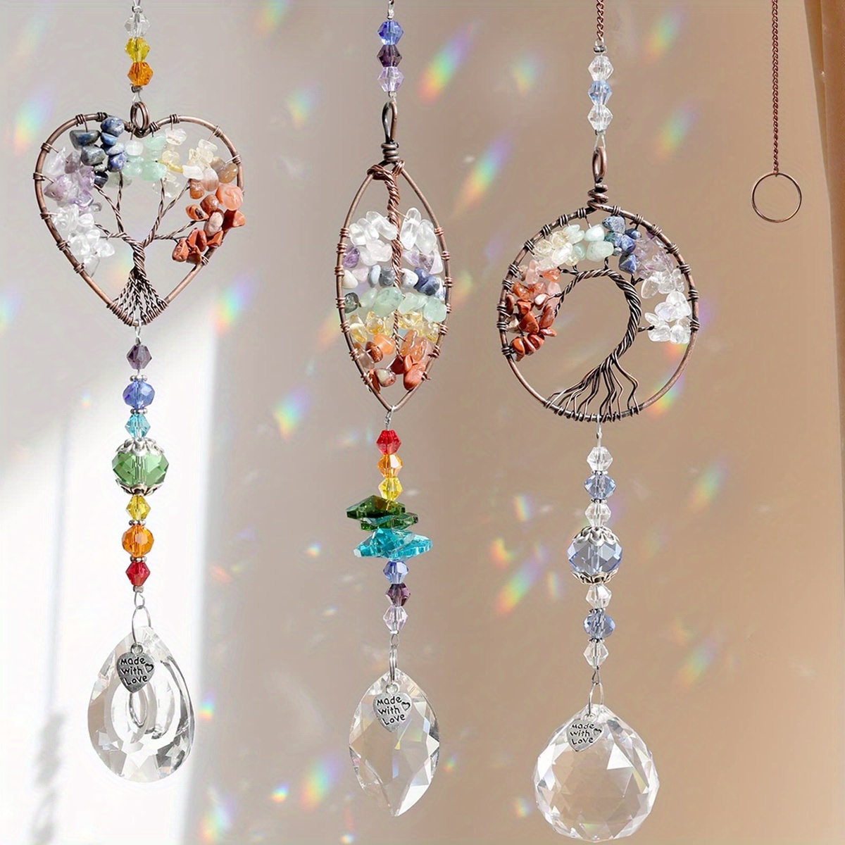 Image of 1pc/3pcs Crystal Suncatchers For Window Hanging, Tree Of Life Sun With Prisms, For Outdoor Indoor Garden Yard Porch Balcony Patio Decor