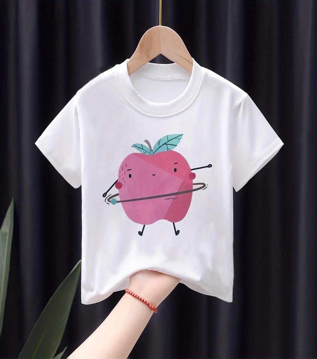 Cartoon Print Round Neck Cotton T shirt Tees Tops - Temu