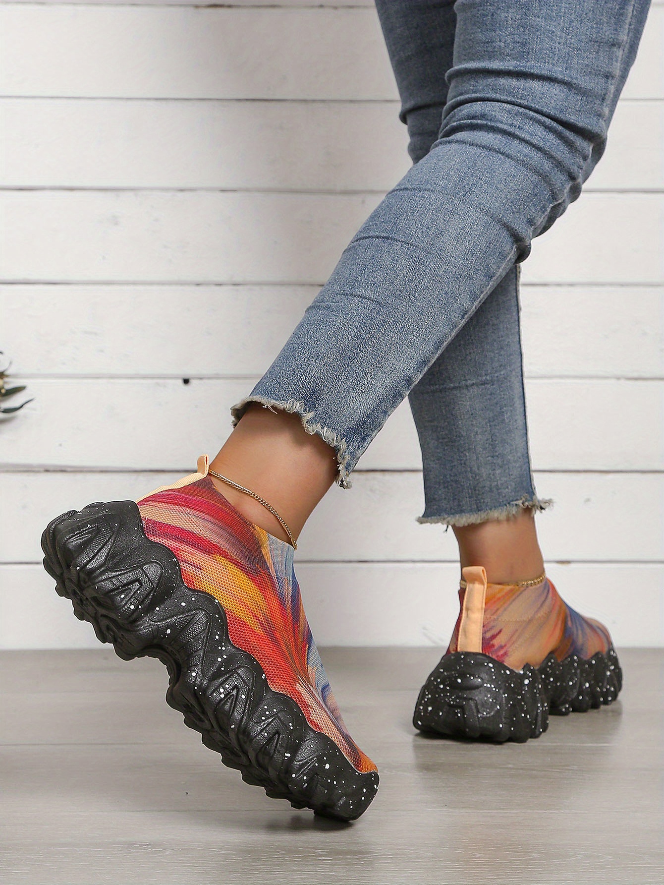 Women's Chunky Platform Sneakers - Orthopedic Walking Shoes With Knit Upper & Non-Slip Sole